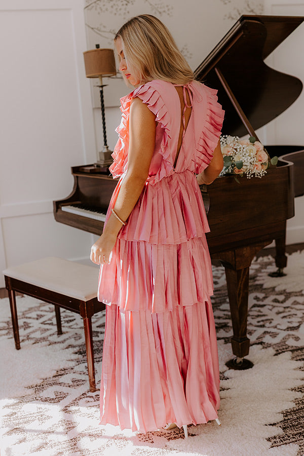 Premium Blush Champagne Pleated Maxi Dress - Ultimate Elegance