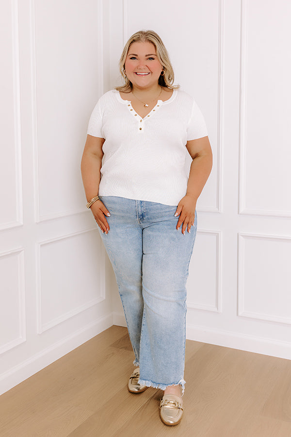 Premium Ivory Curves Ribbed Henley Top - Ultimate Casual Chic