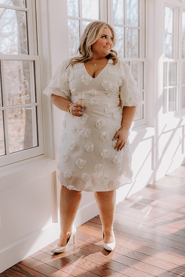 Ultimate Romantic Rosette Mini Dress - Cream Curves