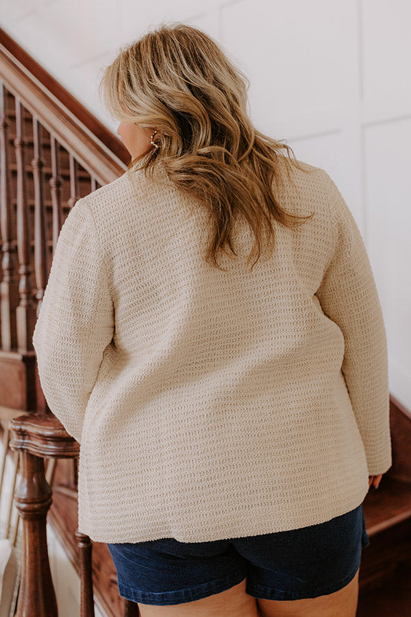 Premium Boho Chic Crochet Blazer in Oatmeal Curves - Ultimate Style Upgrade