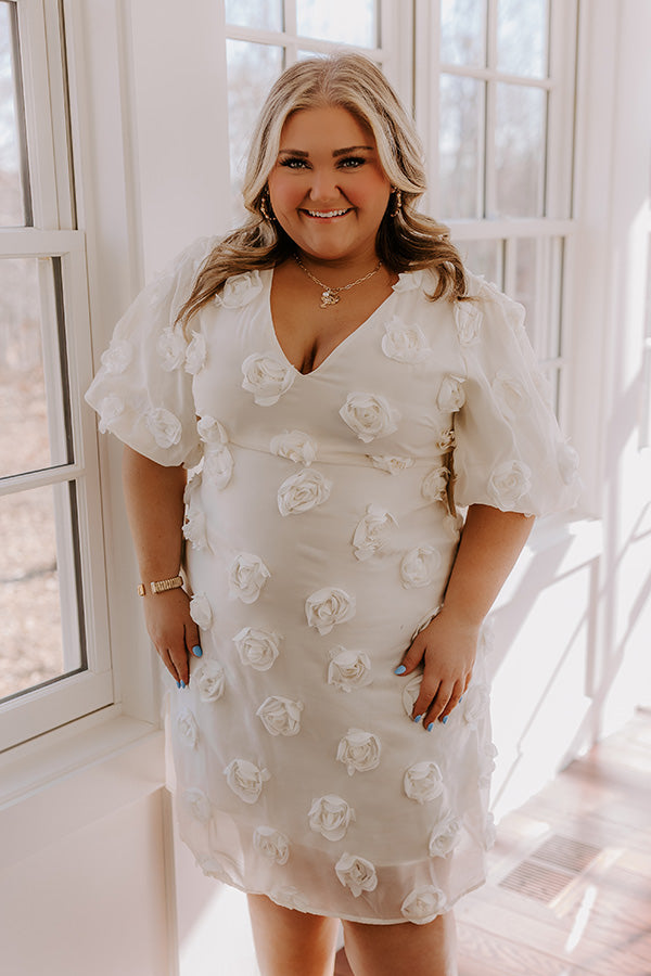 Ultimate Romantic Rosette Mini Dress - Cream Curves