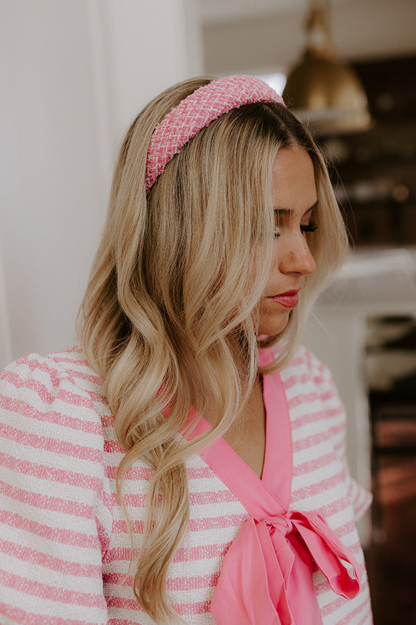 Premium Tweed Headband - Pink Elegance with Shimmer Accents