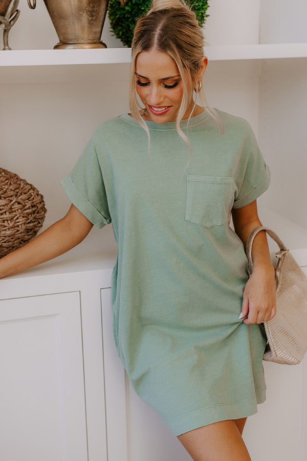 Ultimate Vintage Wash T-Shirt Dress in Sage - Perfect for Casual Meetups