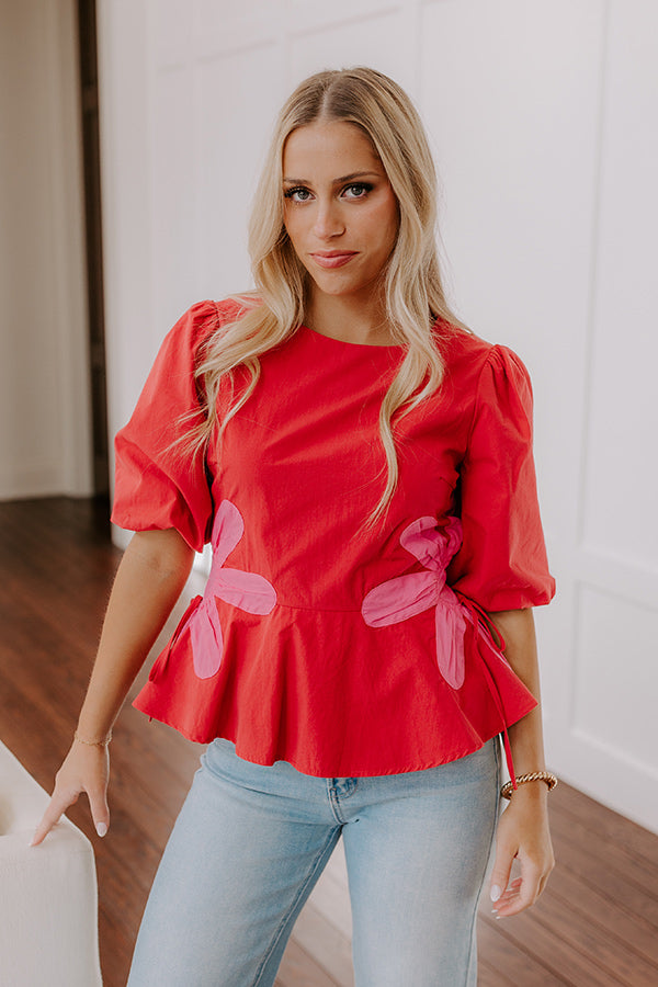 Ultimate Floral Statement Peplum Top - Vibrant Red