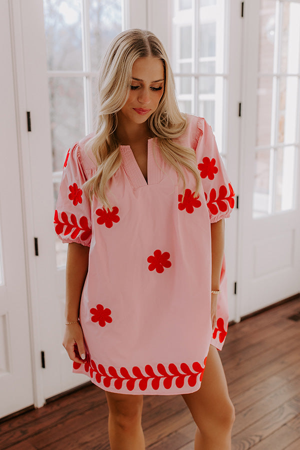 Ultimate Brunch Babe Floral Embroidered Mini Dress - Pink