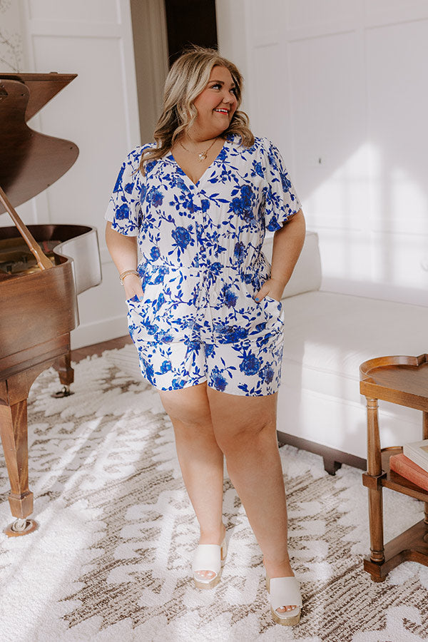 Premium Royal Blue Floral Romper - Life In Full Bloom