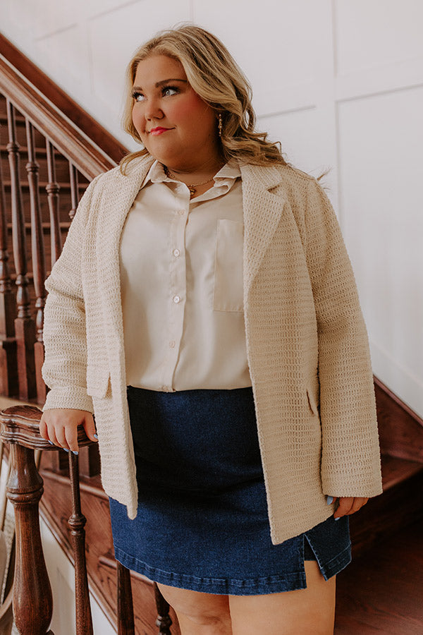 Premium Boho Chic Crochet Blazer in Oatmeal Curves - Ultimate Style Upgrade