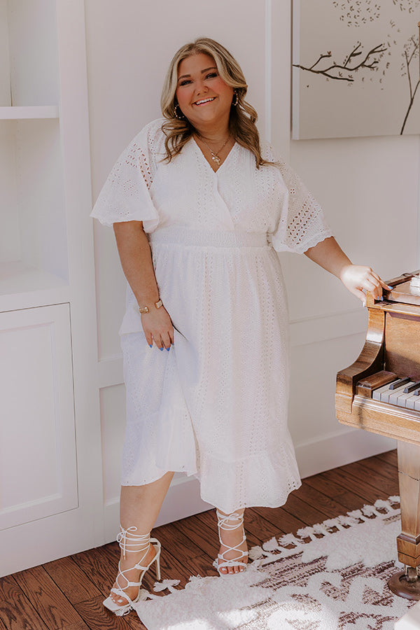 Premium Romantic Bliss Eyelet Midi Dress - Ultimate Curves Enhancer