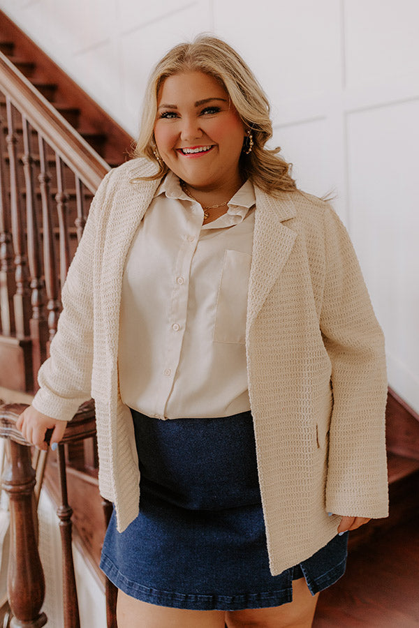 Premium Boho Chic Crochet Blazer in Oatmeal Curves - Ultimate Style Upgrade