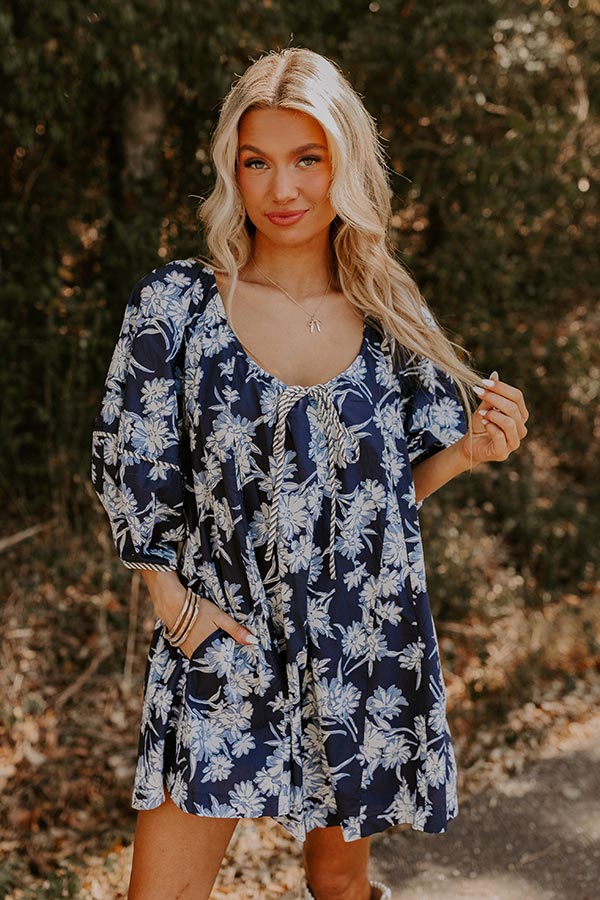 Premium Floral Romper: Navy Blue Elegance