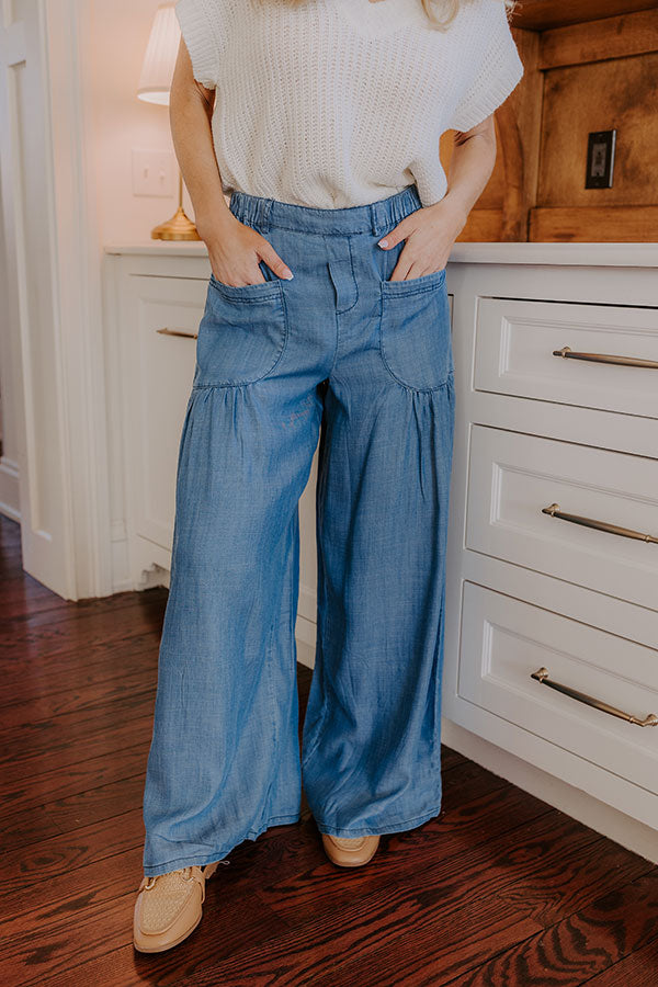 Premium Vivienne High Waist Wide Leg Chambray Pants - Ultimate Style Upgrade