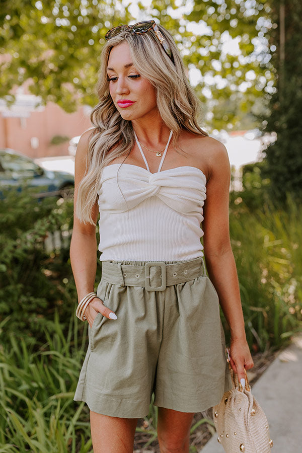 Premium Santa Monica Knit Halter Top - White