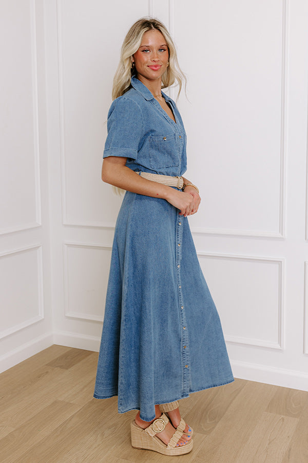 Premium Barcelona Sun Chambray Midi Dress – Ultimate Summer Style