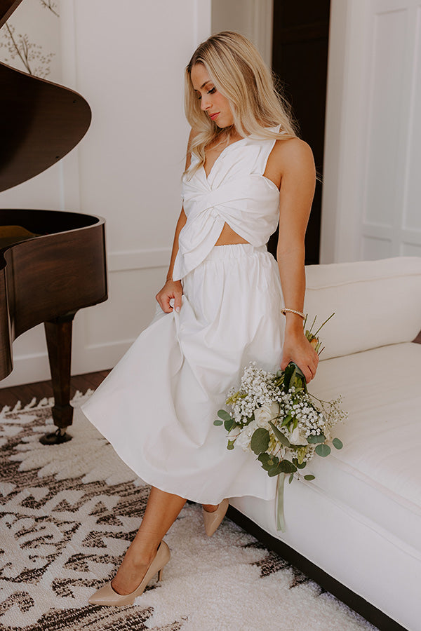 Premium Social Hour Cut Out Midi Dress - Ivory Elegance