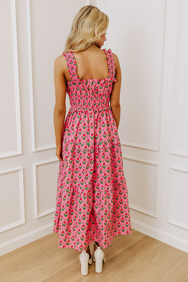 Premium Southern Charm Floral Midi Dress - Pink Elegance