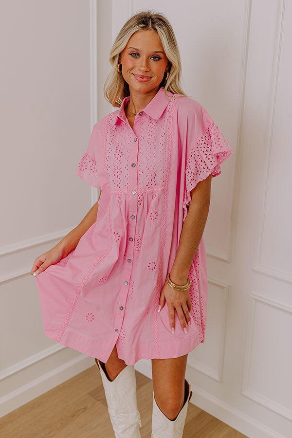 Ultimate Brunch-Ready Eyelet Mini Dress in Pink