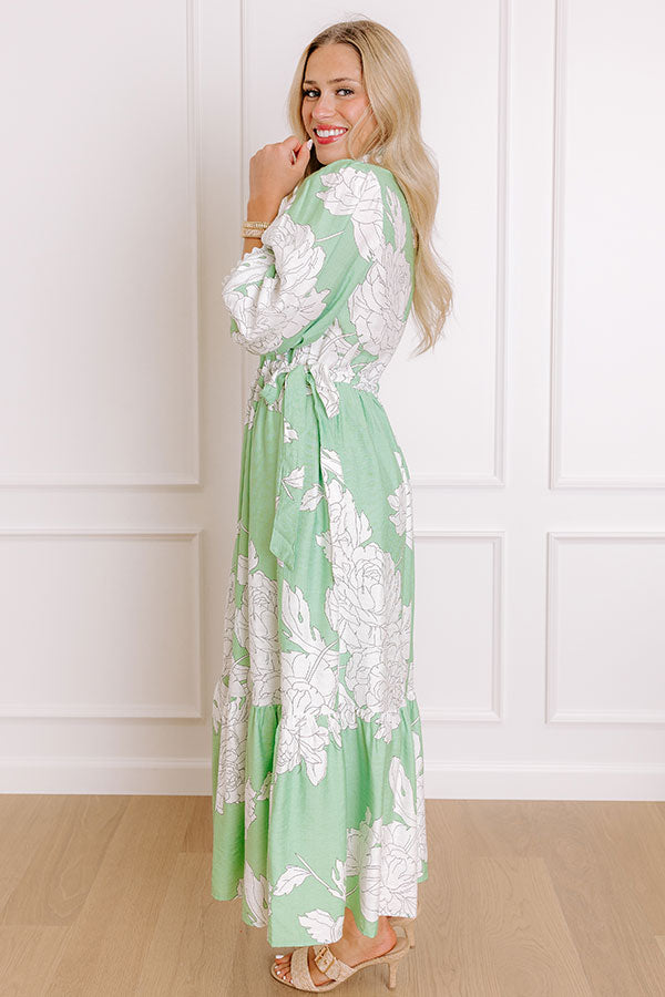 Premium Floral Midi Dress - Seaglass Elegance