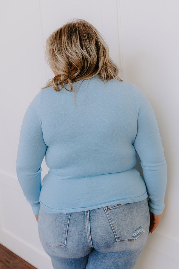 Premium Breezy Chic Knit Sweater Top - Sky Blue Curves