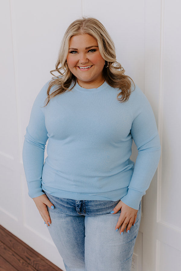 Premium Breezy Chic Knit Sweater Top - Sky Blue Curves