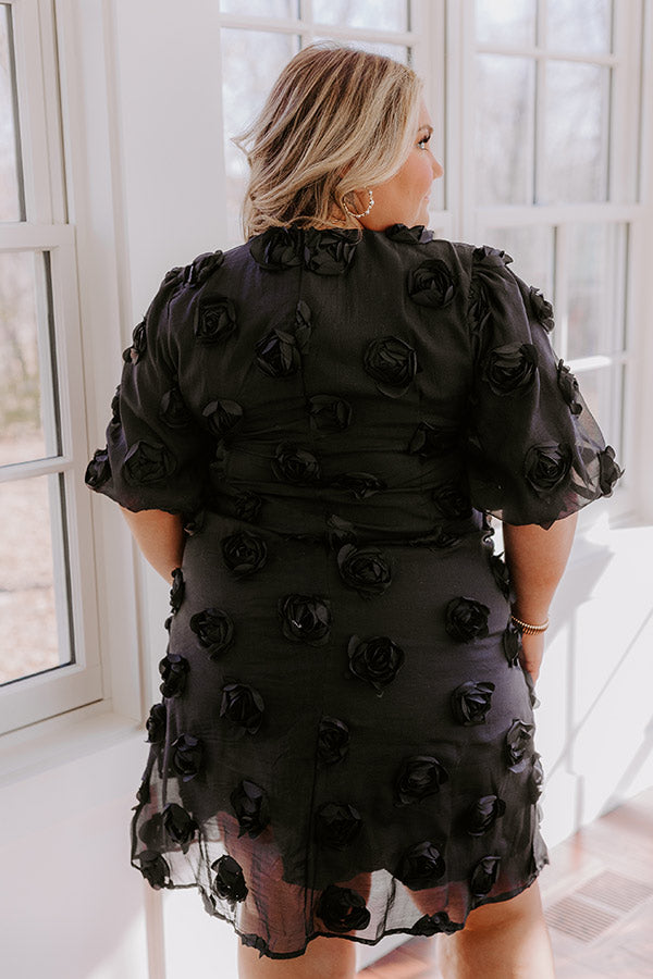 Ultimate Romantic Black Curves Mini Dress with Rosette Design