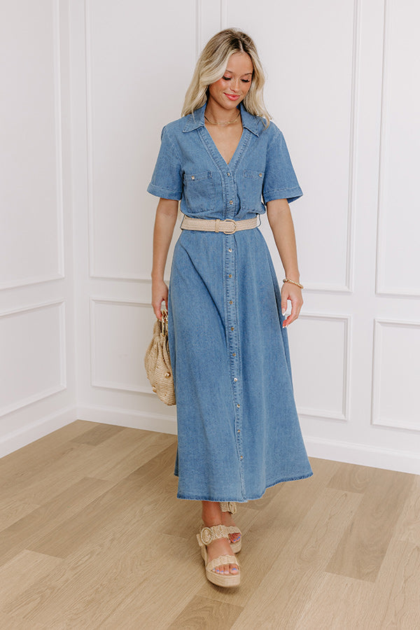 Premium Barcelona Sun Chambray Midi Dress – Ultimate Summer Style