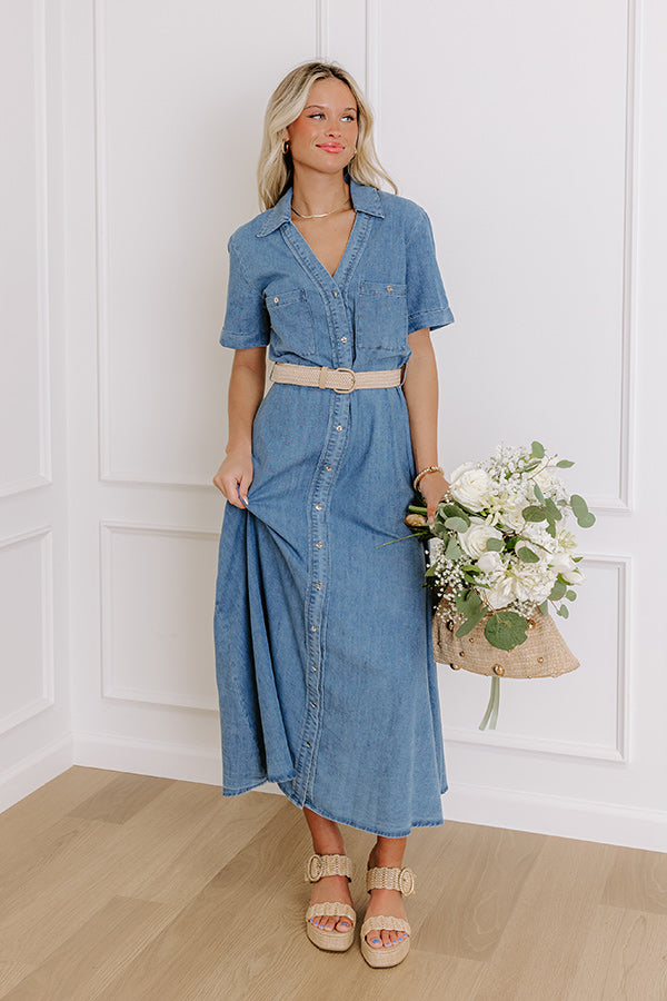 Premium Barcelona Sun Chambray Midi Dress – Ultimate Summer Style