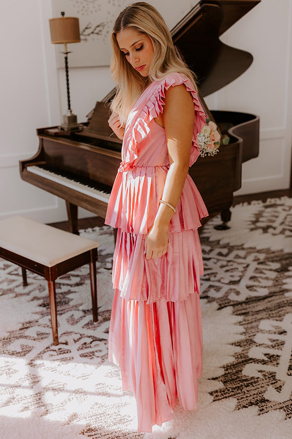 Premium Blush Champagne Pleated Maxi Dress - Ultimate Elegance