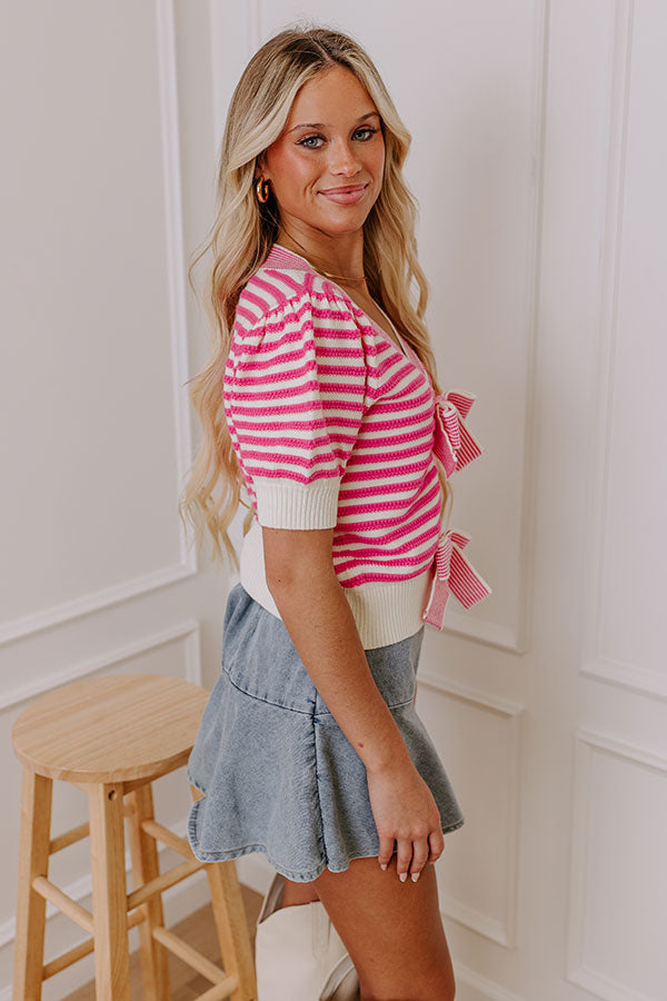 Premium Sweetest Smile Striped Knit Top - Pink