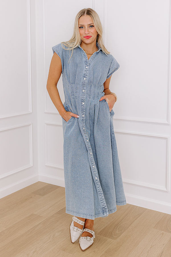 Premium San Fran Bistro Denim Midi Dress - Ultimate Casual Style