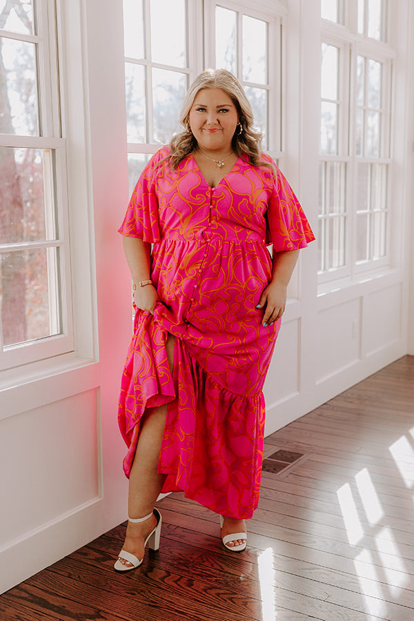 Ultimate Sailboat Soiree Floral Maxi Dress - Hot Pink Curves