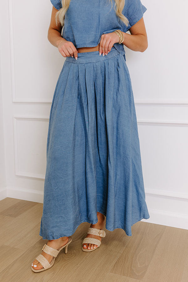 Premium Coastal Breeze High Waist Chambray Maxi Skirt