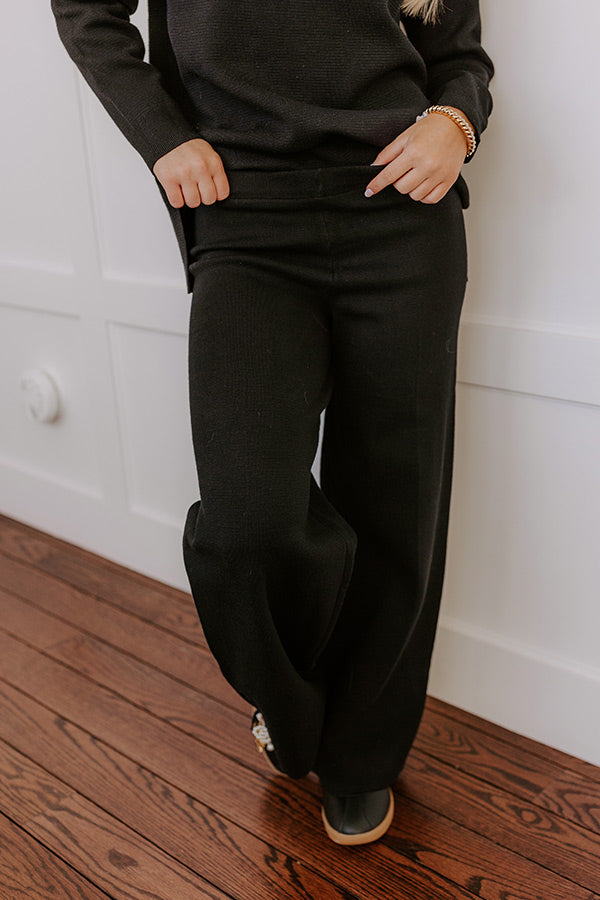 Premium High Waist Knit Wide Leg Pants - Black