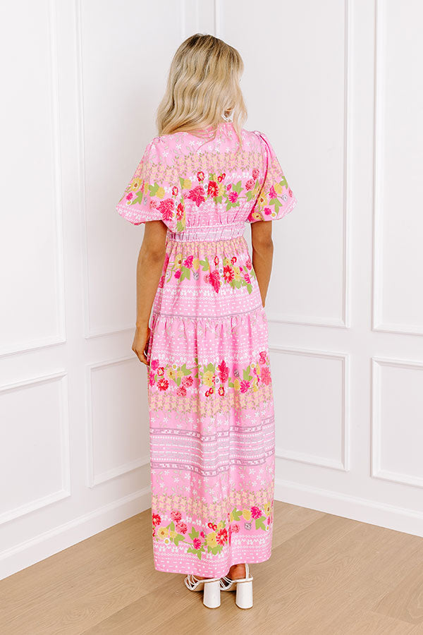 Premium St. Tropez Floral Midi Dress - Springtime Elegance in Pink