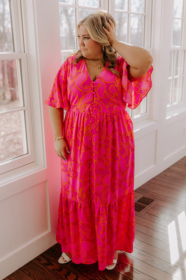 Ultimate Sailboat Soiree Floral Maxi Dress - Hot Pink Curves