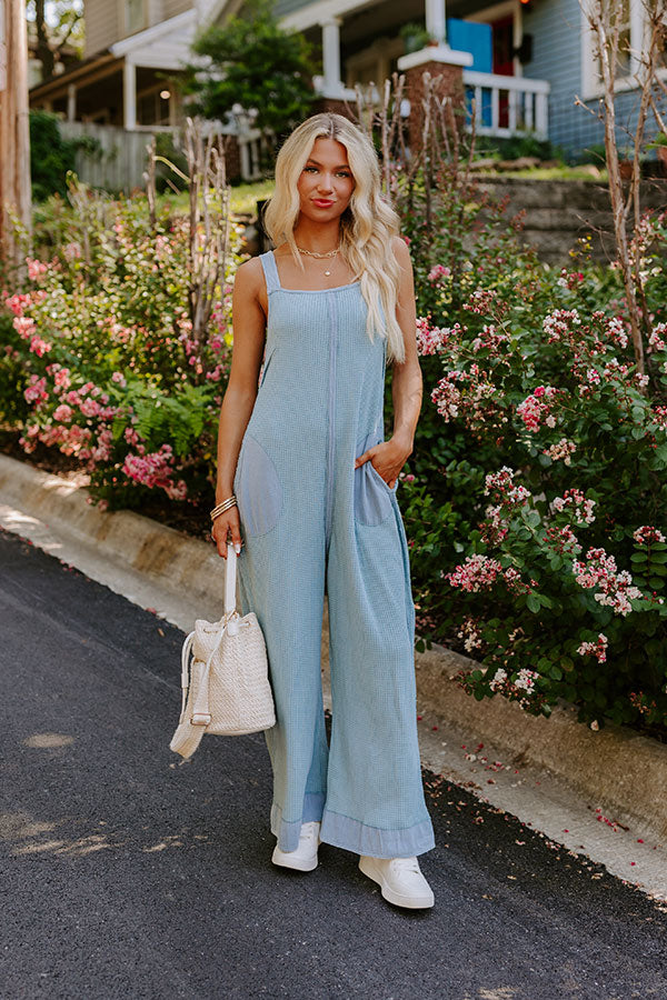 Premium Sky Blue Waffle Knit Wide Leg Jumpsuit - Ultimate Comfort & Style