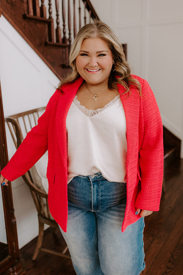 Premium Boho Crochet Blazer - Raspberry Curves