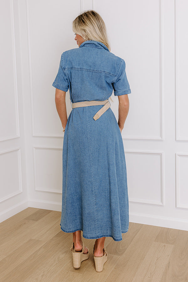 Premium Barcelona Sun Chambray Midi Dress – Ultimate Summer Style