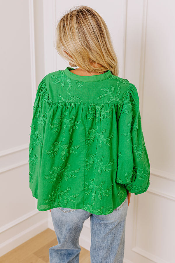 Premium Lost In Love Embroidered Button-Up in Kelly Green | Ultimate Style Upgrade