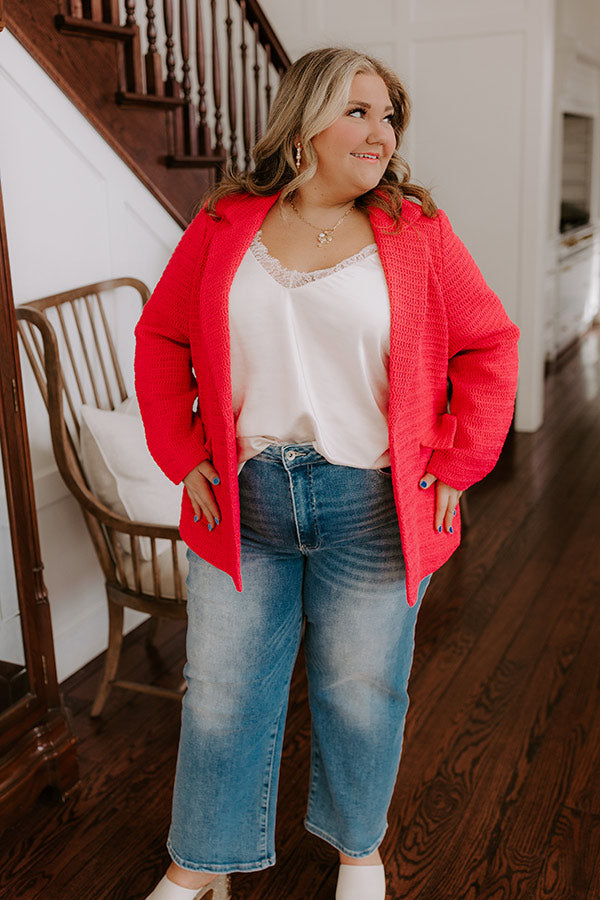 Premium Boho Crochet Blazer - Raspberry Curves