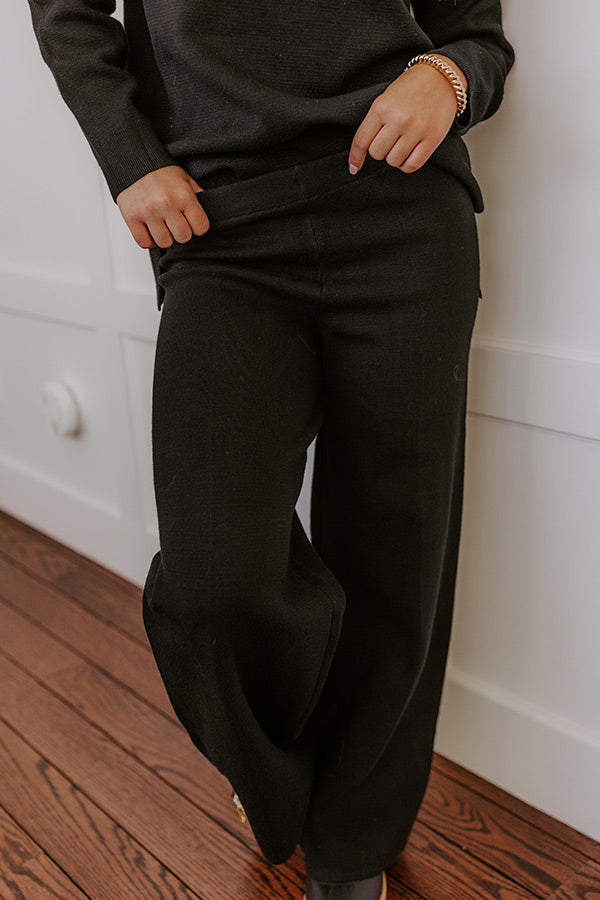 Premium High Waist Knit Wide Leg Pants - Black