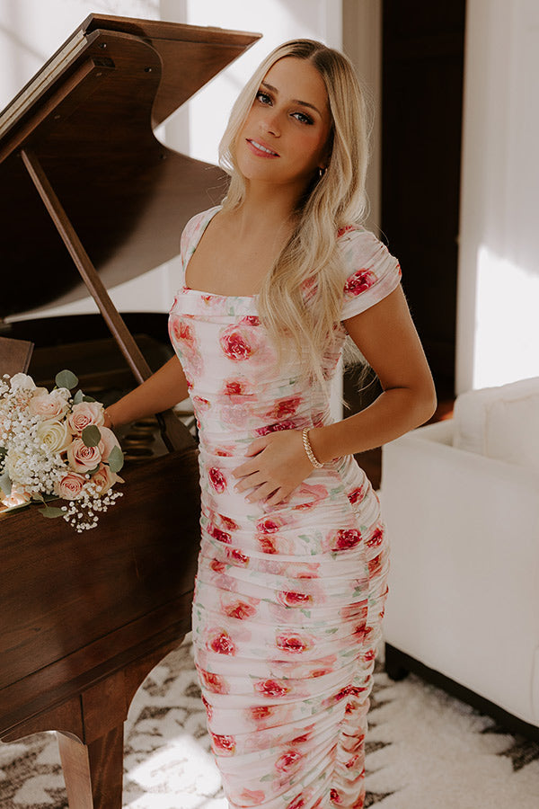 Ultimate Floral Elegance: Lost In Love Ruched Midi Dress