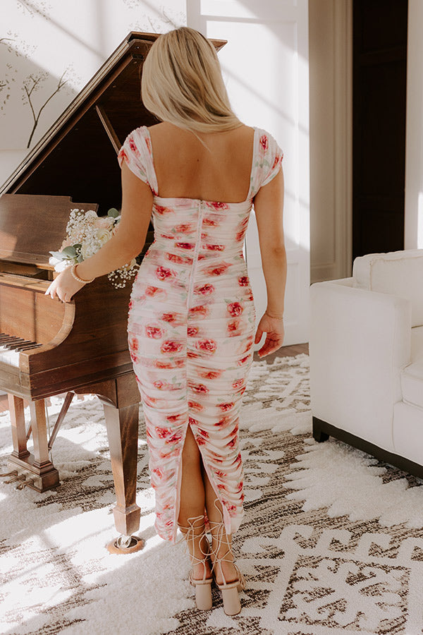 Ultimate Floral Elegance: Lost In Love Ruched Midi Dress