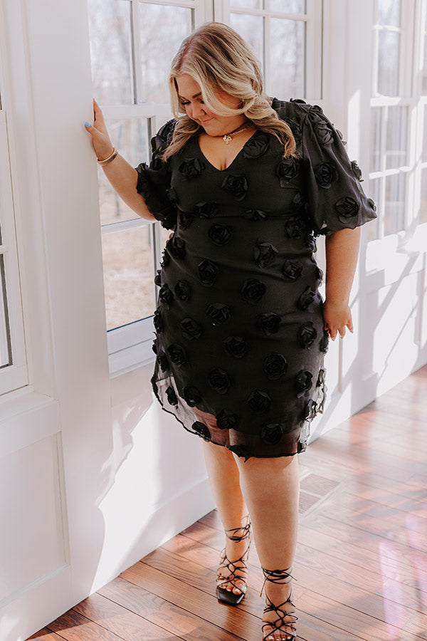 Ultimate Romantic Black Curves Mini Dress with Rosette Design