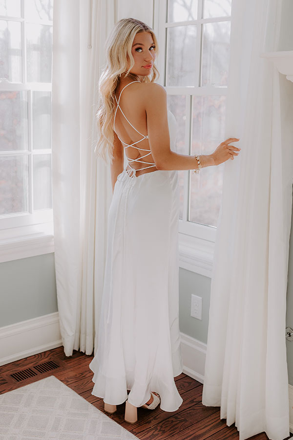 Ultimate Whirlwind Romance Satin Maxi Dress - Elegant White