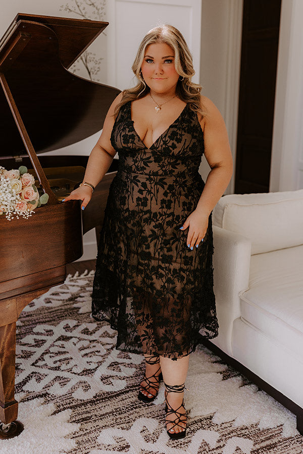 Ultimate Romantic Embroidered Midi Dress - Black Curves