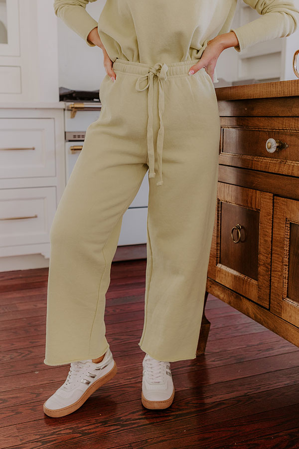 Ultimate Cozy Cues High Waist Wide Leg Pants - Light Chartreuse