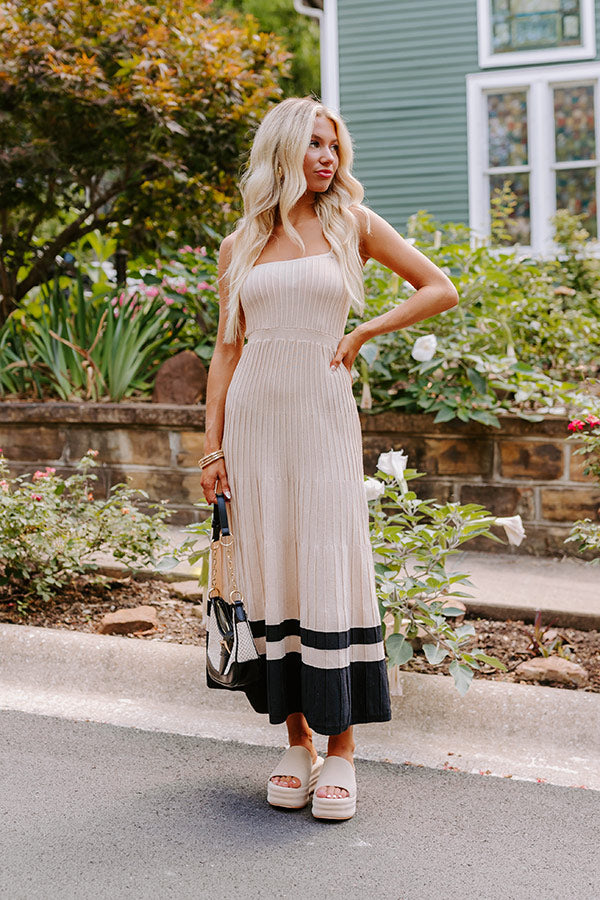 Premium Coastal Cutie Ribbed Maxi Dress - Beige