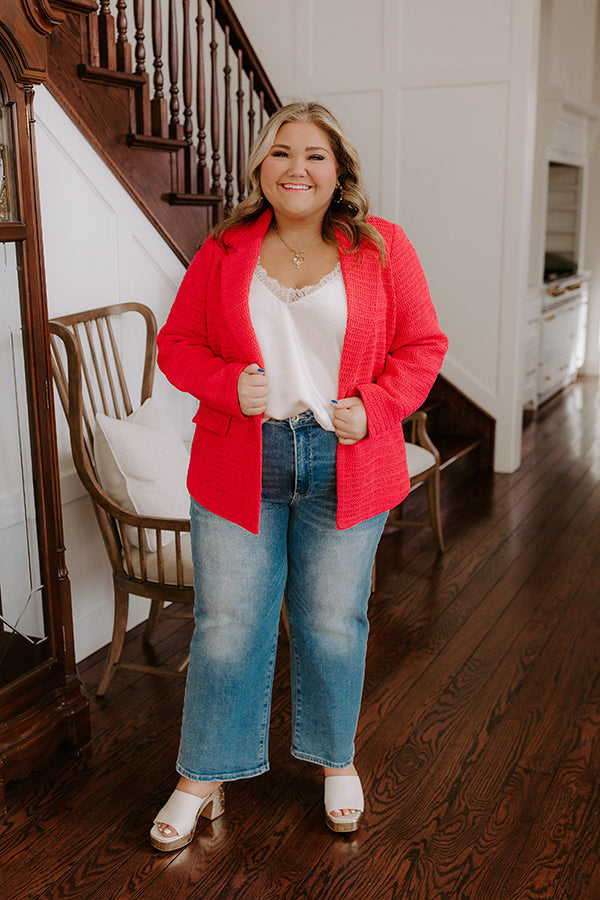 Premium Boho Crochet Blazer - Raspberry Curves