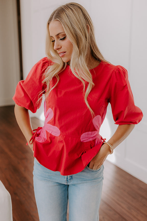 Ultimate Floral Statement Peplum Top - Vibrant Red