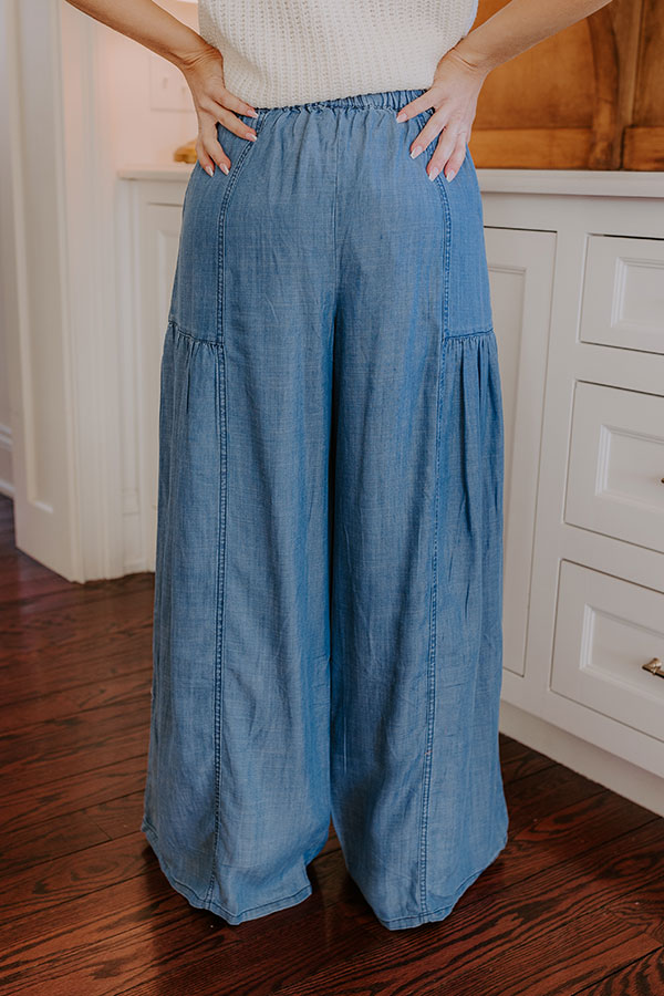 Premium Vivienne High Waist Wide Leg Chambray Pants - Ultimate Style Upgrade